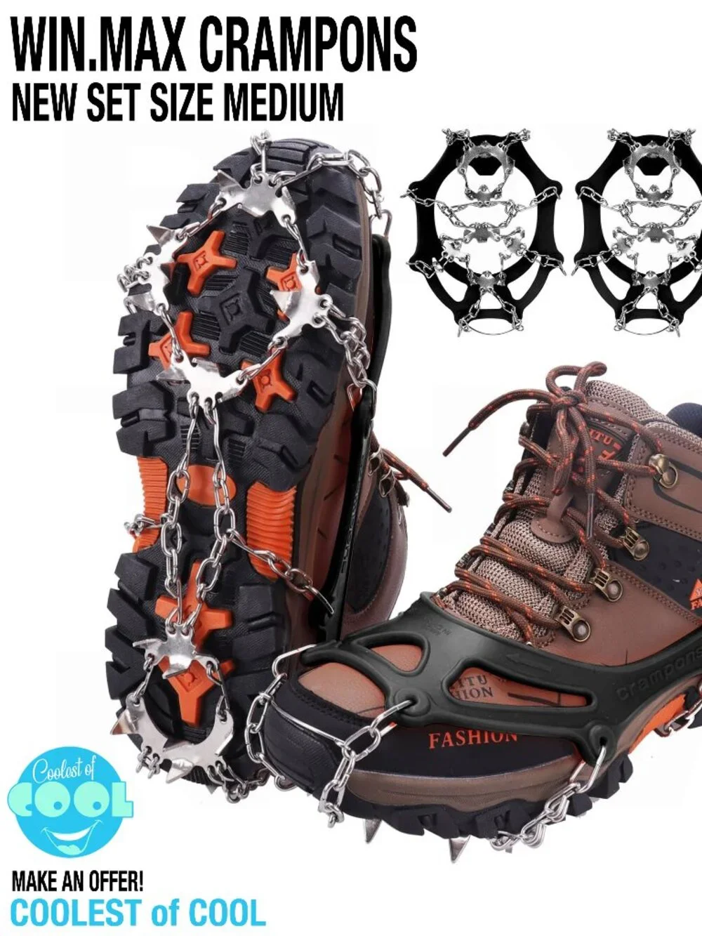 Crampons for medium Shoes Traction Cleat Ice Snow Grip Stainless Steel Spike new